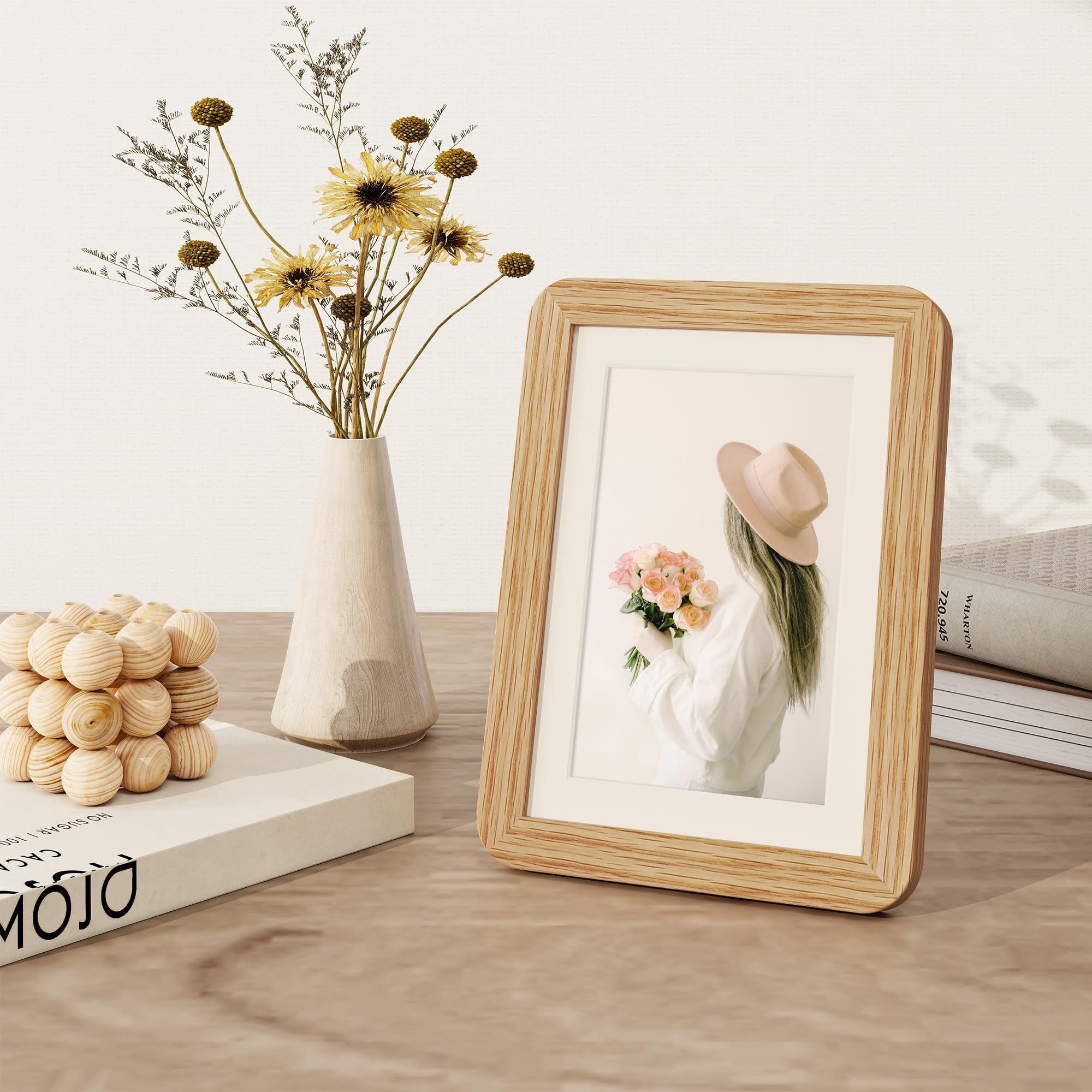 5x7 Picture Frame Set of 3, 5 by 7 Photo Frames for Wall & Tabletop Display, Solid Oak Wood Frames with Plexiglass, 5x7 Frame Ma